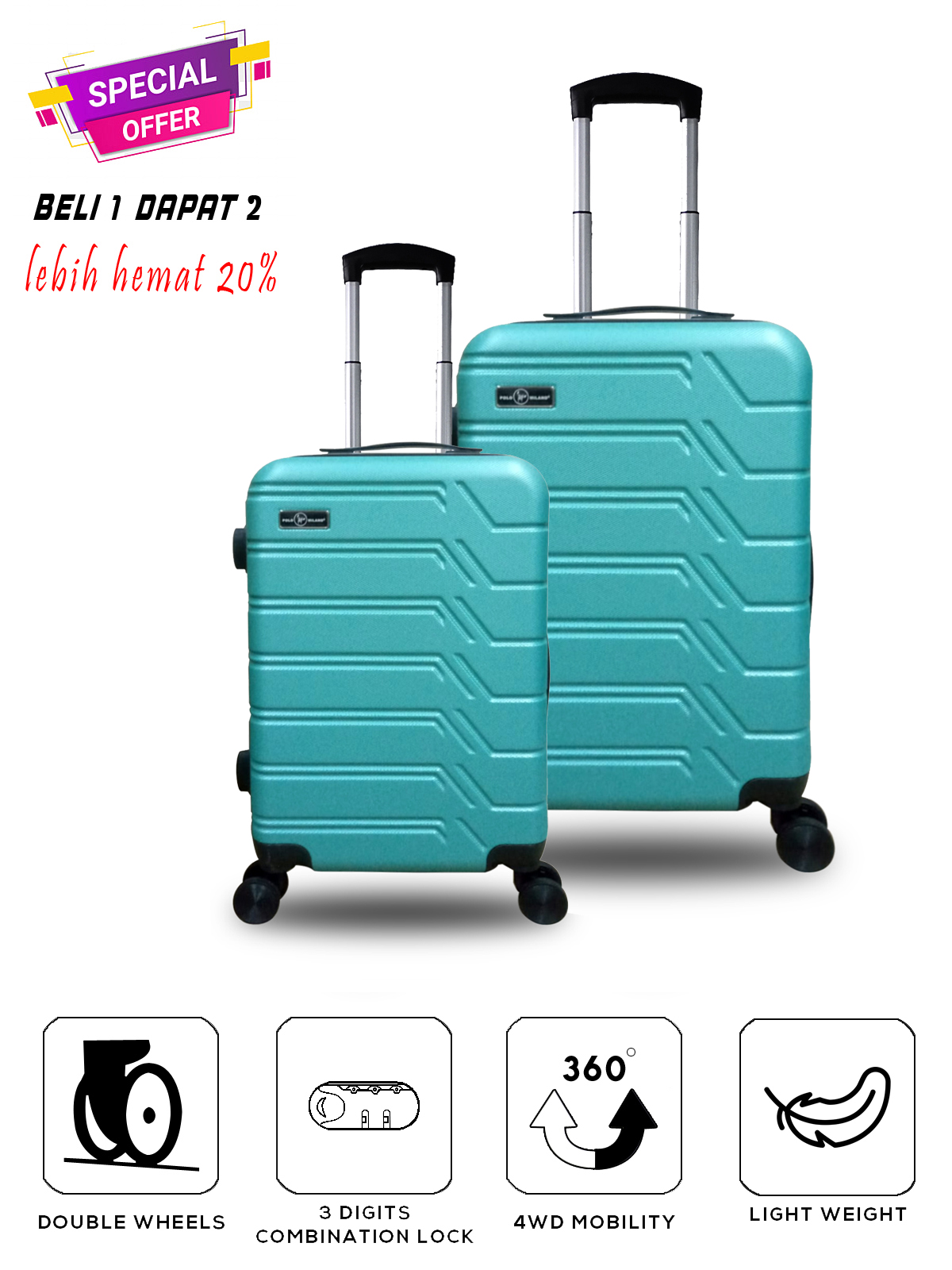 Koper Hardcase 20+24 Inch ABS Polo Milano GARANSI PART